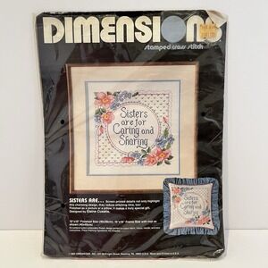 VTG Dimensions Stamped Cross Stitch Kit 3050‎ Sisters Are 12x12 Floral Cottage